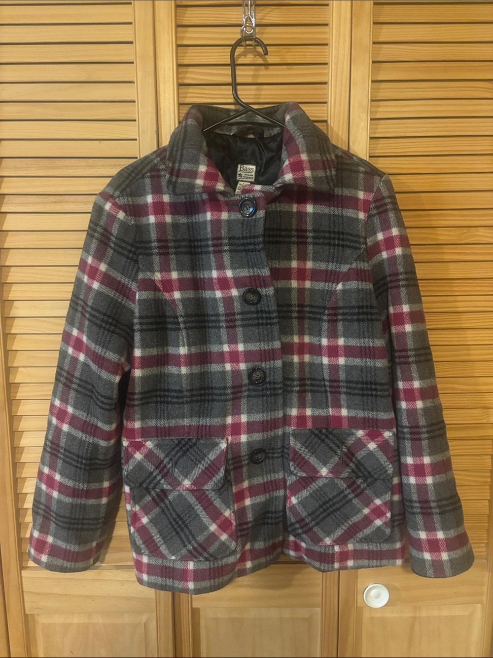 Bass Plaid Wool-Blend Jacket in Gray & Burgundy